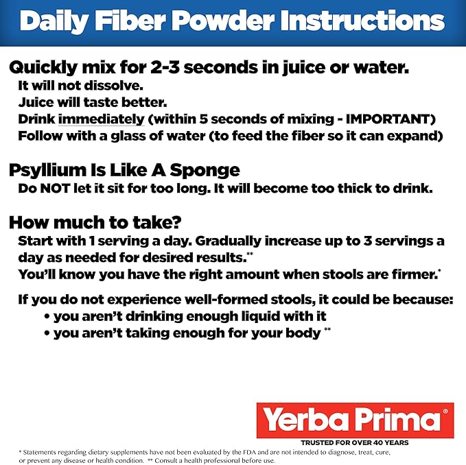 Yerba Prima Daily Fiber Formula - 20 oz Powder (Pack of 2) - Unflavored Concentrated Blend of Soluble/Insoluble Psyllium Seed Husks Acacia Gum Apple Fiber Supplement - Regularity Colon Cleanser