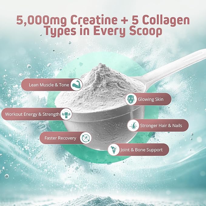 Herbtonics Creatine for Women 5000mg Creatine Monohydrate + Multi Collagen Protein Powder (Type I II III V X) – Lean Muscle Recovery &amp Skin Support – Grass-Fed No Bloat Unflavored – 30 Serv