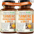 Ashwagandha Organic Turmeric Curcumin Supplement with Ginger Root &amp Black Pepper – Joint Health Energy &amp Immune Support – Antioxidant Blend with 95% Curcuminoids – 2 Pack