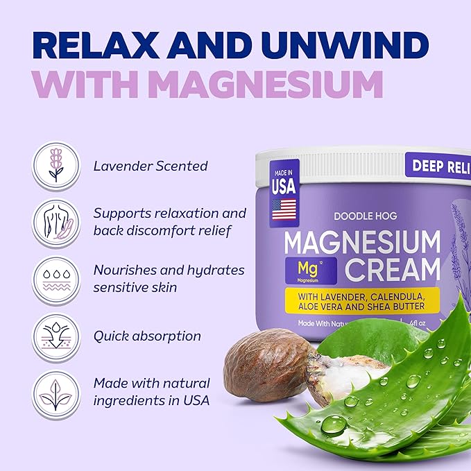 DOODLE HOG Family Magnesium Cream Bundle - Lavender &amp Unscented Lotion with Calendula Aloe Vera Shea Butter- Topical Magnesium Cream for Sleep - USA Made