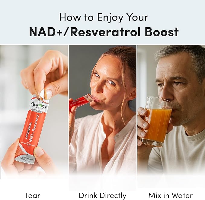 Vida Lifescience Liposomal NAD+ Liquid Supplement with Resveratrol Vegan Gluten-Free Non-GMO for Adults 30+ Seeking Longevity Energy and Cellular Health Take Daily for Graceful Aging 32 Packets