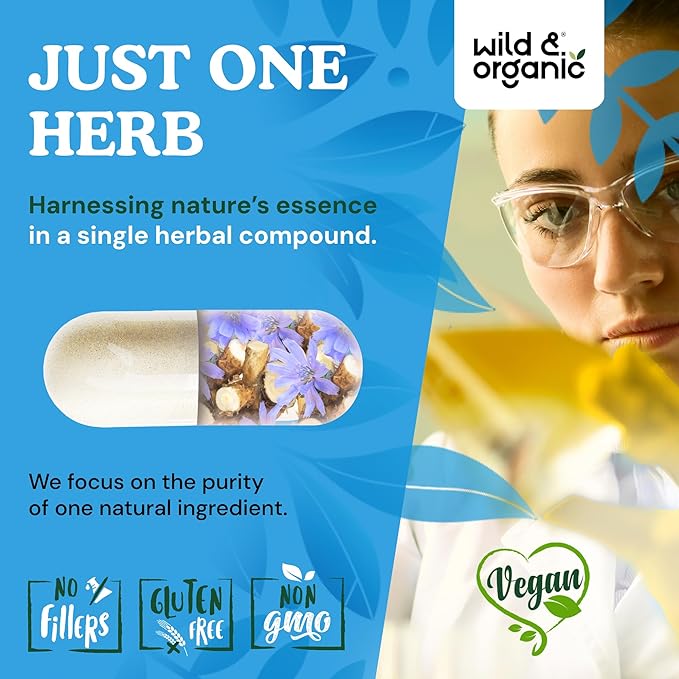 Wild &amp Organic Inulin Capsules 1400 mg - Digestive &amp Gut Support - Chicory Root Inulin Powder Supplement with Prebiotic Fiber - Vegan No Fillers Non-GMO - 90 Count