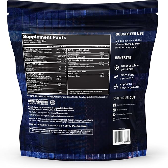 GET THE FCK 2 Sleep® Sleep Aid from Anabolic Warfare – Nighttime Recovery Drink Mix – Deep REM Sleep Muscle Growth Restful Recovery – 20 Stick Packs