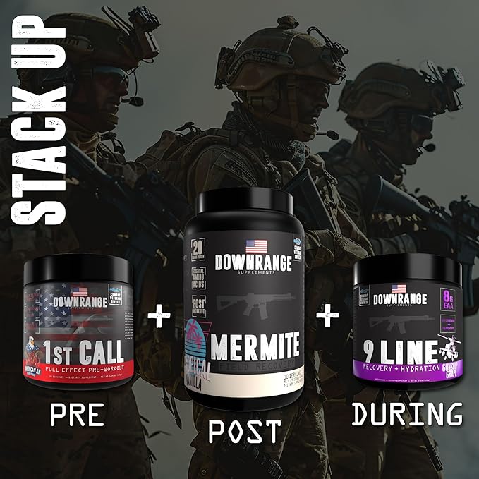 DownRange Mermite Whey Protein Powder Post Workout Muscle Recovery &amp Energy Support Drink Mix Supplement with 20g Whey Protein 9g Amino Acid 30 Servings (Vanilla)
