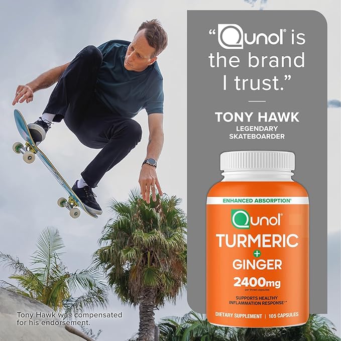 Qunol Turmeric Curcumin with Black Pepper &amp Ginger 2400mg Turmeric Extract with 95% Curcuminoids Extra Strength Supplement Enhanced Absorption Joint Support Supplement 105 Count