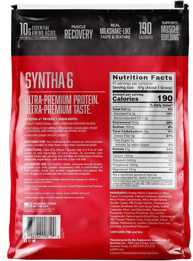 BSN SYNTHA-6 Whey Protein Powder Micellar Casein Milk Protein Isolate Powder Vanilla Ice Cream 97 Servings (Package May Vary)