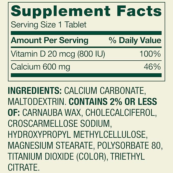 SV Calcium Plus Vitamin D Tablets Dietary Supplement Bone Health VIT D 20 mcg 600 mg 250 Count Set
