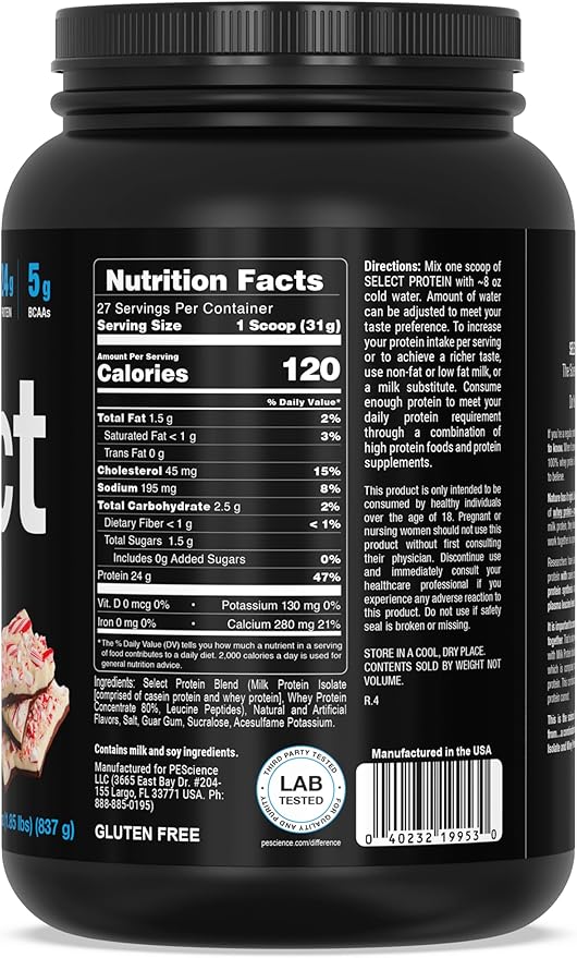 PEScience Select Protein Powder Whey and Casein Blend Clean Protein Powder for Women and Men Low Calorie Low Carb Keto Friendly Gluten Free - White Chocolate Peppermint Bark 27 Servings