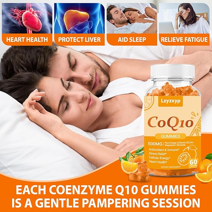 CoQ10 Oranges Gummies 500mg-3X Better Absorption Coenzyme Q10 Supplements - Plus Omega-3 Magnesium Vitamin B3 &amp Zinc for Heart Health Cellular Energy &amp Antioxidant Vegan Non-GMO 120 Ct (2