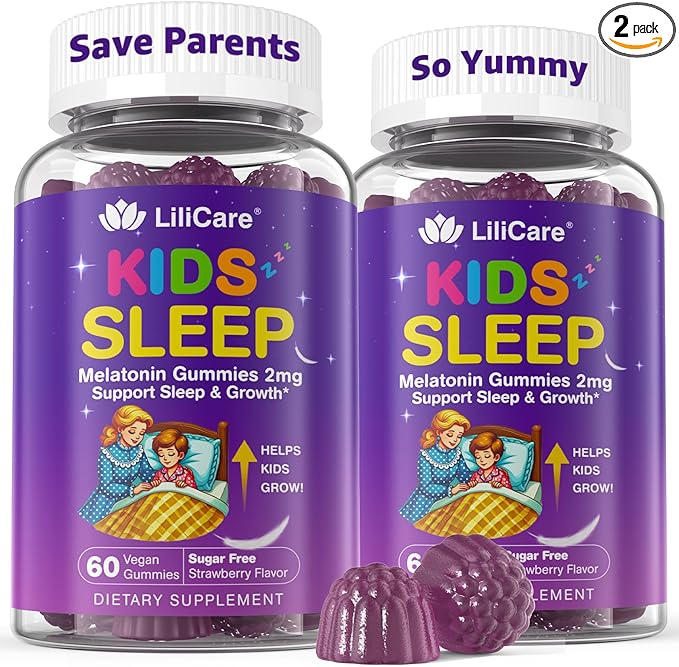 Kids Sleep Gummies Kid Calcium Gummies + D3 Sleep Aid Kid Ashwagandha Gummy Phosphatidylserine L-Theanine for Brain Focus Unwind Sweet Dream Magic Supplement for Kids Parents 2Pack