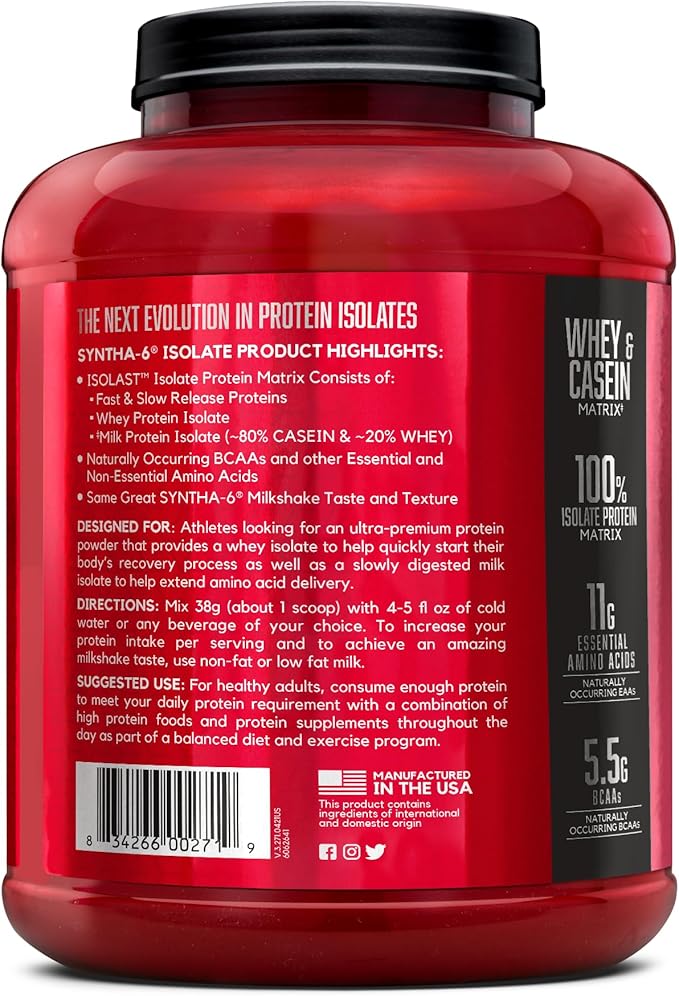 BSN SYNTHA-6 Isolate Protein Powder Peanut Butter Protein Powder with Whey Protein Isolate Milk Protein Isolate Flavor: Chocolate Peanut Butter 48 Servings