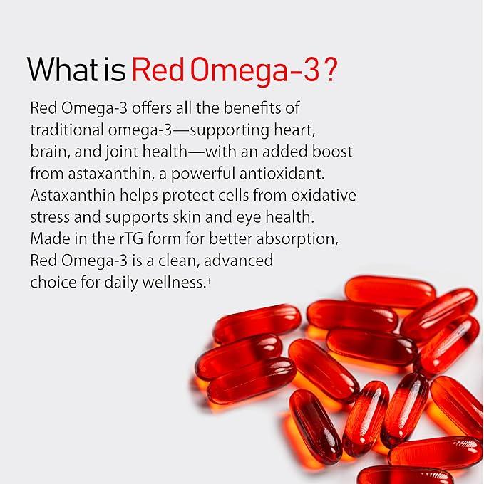 NANOWELL Red Omega-3 with Astaxanthin DHA &amp EPA - Immune Support Fish Oil - 60 Softgels X 4 Bottles (240 Count)