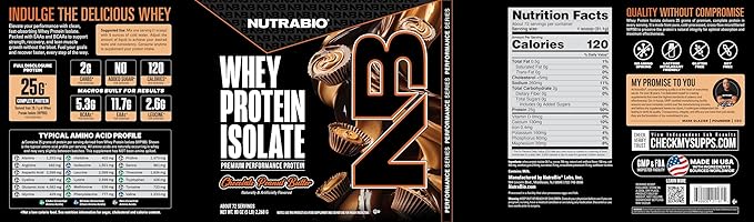 NutraBio 100% Whey Protein Isolate Protein Powder 25g Protein with Complete Amino Acid Profile Non-GMO Soy &amp Gluten Free Low Carb Low Calorie Whey Protein Powder Chocolate Peanut Butter 5 L