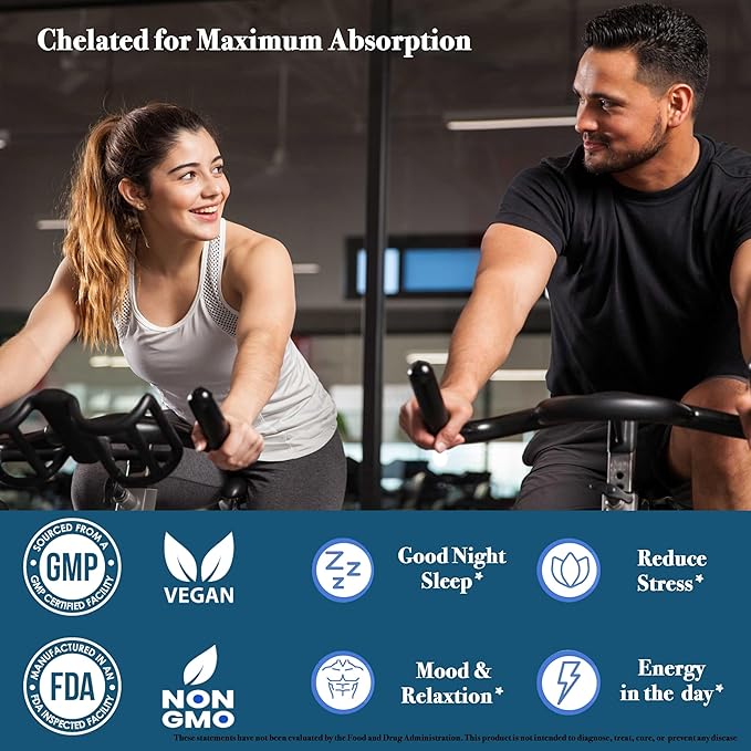 Magnesium Glycinate (Chelate) – High Absorption - Non GMO – Vegan | Supports Calm Mood Sleep | Supports Muscle Relaxation &amp Stress Management | 120 Count