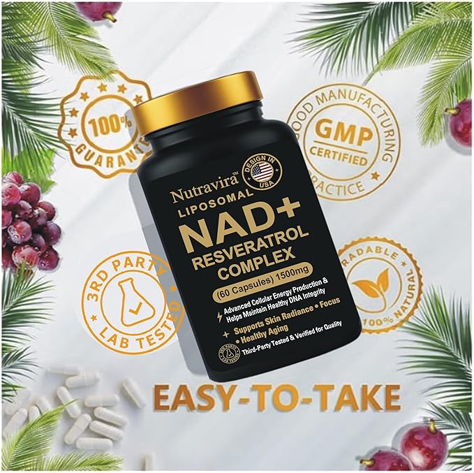 Liposomal NAD+ Resveratrol Complex 1500mg – Advanced Cellular Energy Anti-Aging DNA Repair Support High Absorption Liposomal Technology – 60 Capsules “3rd Party Tested – Eurofins”