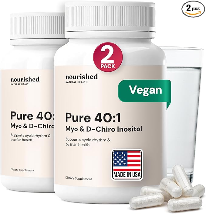 Nourished 40:1 Myo-inositol &amp D-Chiro Inositol - Supplement for Women with Fertility Skin Health or Menstrual Cycle Symptoms - Hormone Balance for Women - 240 Capsules
