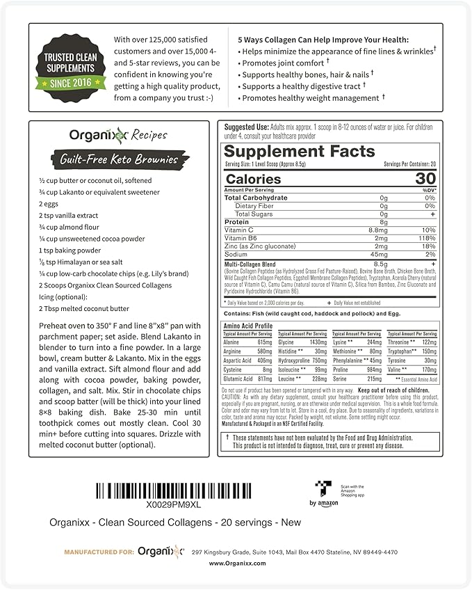 Organixx Clean Sourced Collagens (20 Servings) &amp OrganiGreens (30 Servings) Bundle Daily Super Greens &amp Protein w/Vitamin C &amp Zinc Supports Digestion Skin Hair Nails &amp Joint Healt