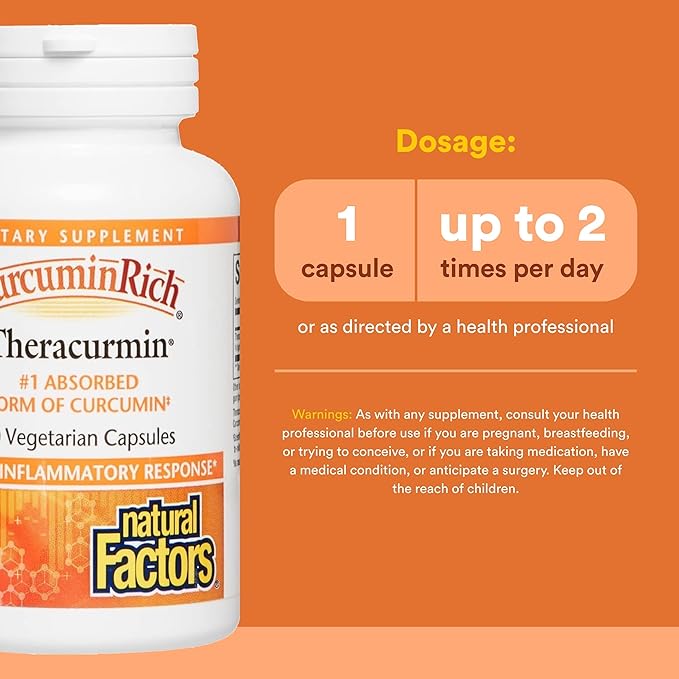 Natural Factors CurcuminRich Theracurmin - Antioxidant Support Supplement with Curcumin - Dietary Supplement Aids Muscle &amp - 60 Vegetarian Capsules (60 Servings)