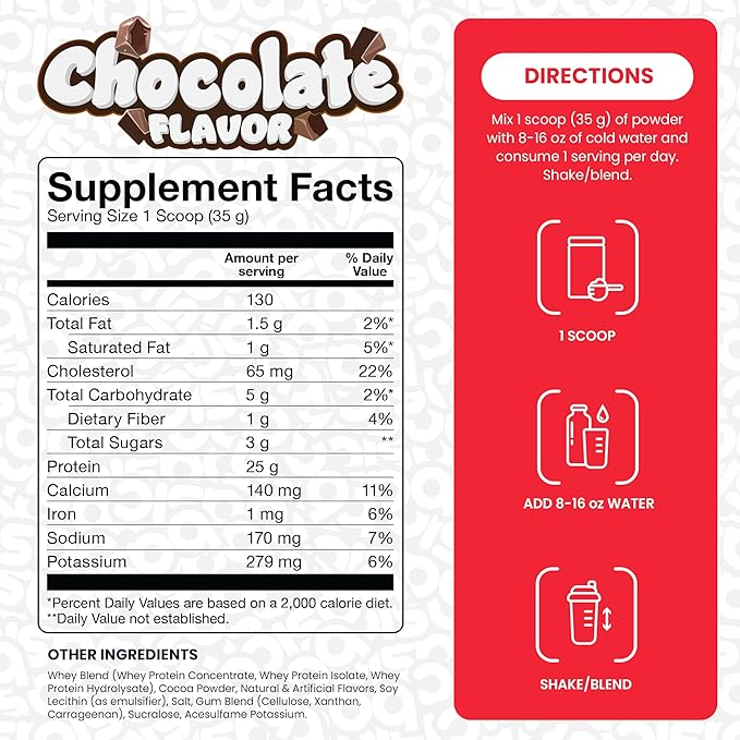Whey Protein Powder 25g Protein Complete Amino Acid Profile Gluten-Free Low Fat RBST-Free Supports Muscle Recovery &amp Antibody Health