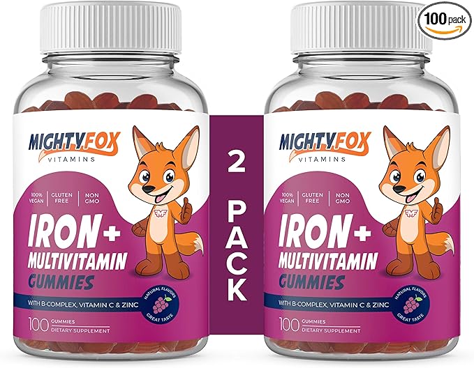 Iron Gummies for Kids – Non-GMO Kids Vitamins with Iron - Gluten-Free Kids Gummy Vitamins - Chewable Kids Iron Supplement with Vitamin A B3 B5 B6 B12 and Zinc for Kids Nutrition 2Pack 200 Count