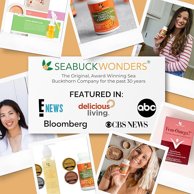 SeabuckWonders Organic Sea Buckthorn Oil Omega-7 Complete 60 Softgels 30 Day Supply with Omega 3 6 &amp 9 Supports Hair Skin &amp Nails Overall Health &amp Wellness