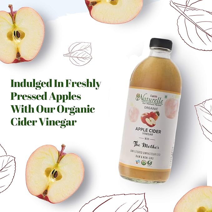 Farm Naturelle Organic Apple Cider Vinegar with Mother and Infused Ginger &amp Turmeric (500 ml) (Glass Bottle)