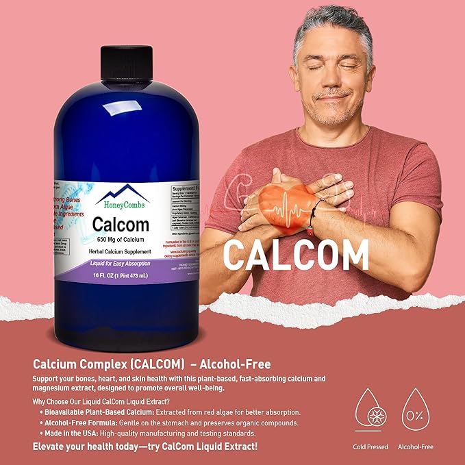 Calcom Calcium Complex – Calcium Magnesium Amino Acid &amp Herbal Blend - Alcohol-Free Oral Calcium Drops - Liquid Calcium Supplement for Bones and Teeth – Vegan Mineral Liquid 16 Oz