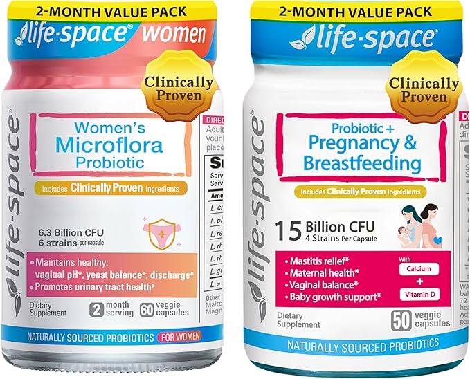 Life-Space Mother-to-Be &amp Beyond Probiotic Bundle: Feminine Care &amp Prenatal Support for Healthy Vaginal Microflora &amp Comfort for Mom's Breast Gut &amp Vaginal Health and Baby Growth