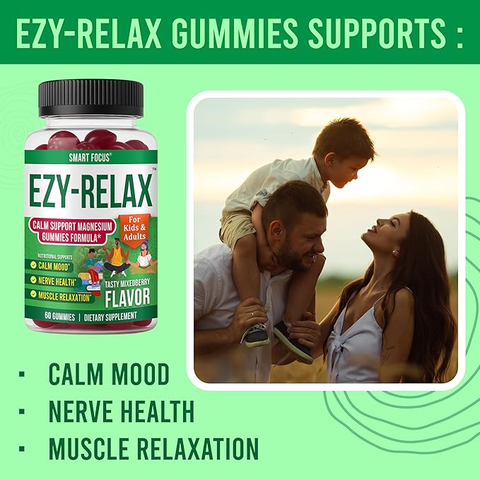 Ezy-Relax Magnesium Gummies for Kids Teen Vitamins – Magnesium Supplements for Men and Women – Calm Gummies for Relax Support – Kids Magnesium Childrens Vitamins – 60 Count