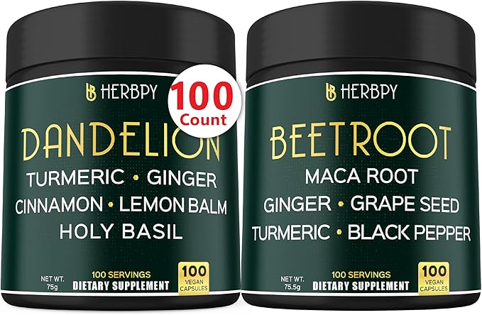 Bundle 6in1 Dandelion Supplement &amp 6in1 Beet Root Capsules - Support Digestive Immune and Heart Health