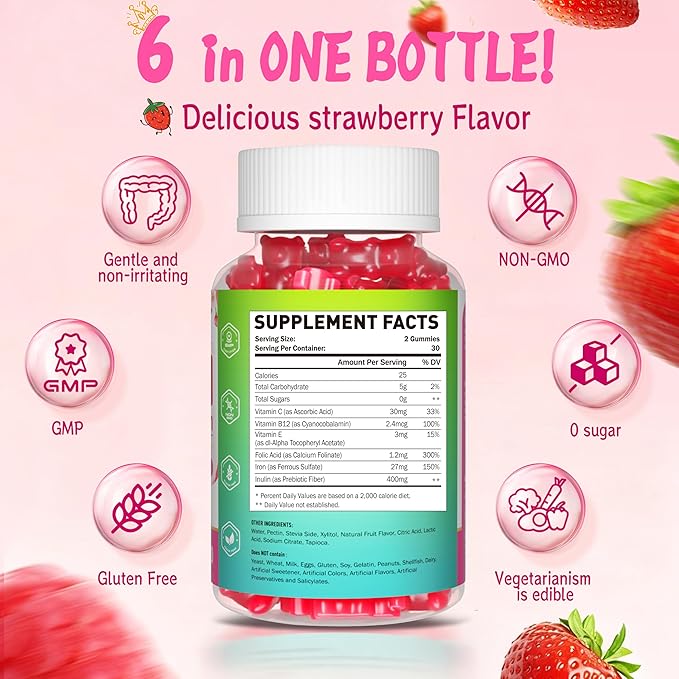 Vitamin K2 MK-7 Gummies 100mcg Supplement for Bone &amp He-Art Support +Iron Gummies Iron Supplement for Women 27mg Ferrous Sulfate