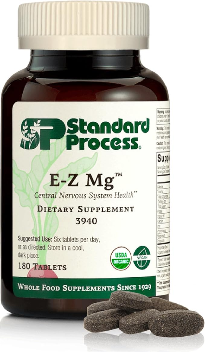 Standard Process E-Z Mg - Central Nervous System Health Supplement - Contains Magnesium Iron &amp Vitamin K1 - Aids Sleep Pathways - Gluten-Free Non-Dairy &amp Non-Soy - 180 Tablets (30 Servings)