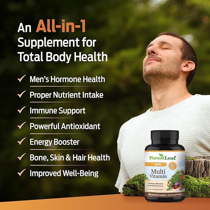 ForestLeaf Daily Vitamin Multivitamin for Men Multi-Vitamin for Men - Mens Multivitamins &amp Multiminerals Supplement | All Essential Vitamins Needed for Health Longevity &amp Energy | 60 Veg Cap