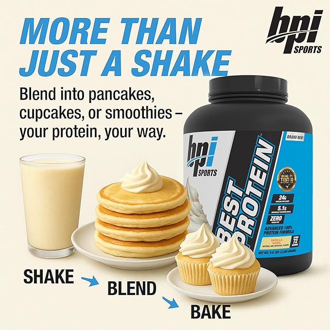 BPI Sports Best Protein – 100% Whey Protein Powder – Muscle Growth Recovery Meal Replacement – No Fillers Gluten-Free – Best Protein Powder for Men &amp Women | Vanilla Swirl – 5 Pounds