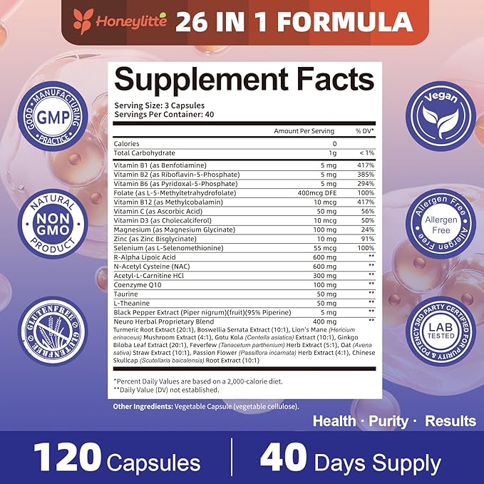 Alpha Lipoic Acid Neuropathy Supplements - with 600mg R-Alpha Lipoic Acid NAC ALC Active Vitamin B12 B1 B2 B6 Magnesium - for Nerve Heath Liver Detox Antioxidant &amp Mental Support