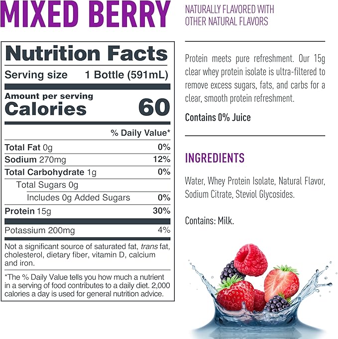 Isopure Clear Whey Isolate Citrus Lemonade Protein Powder 16 Servings + 1 Bottle of Clear Protein Water with Electrolytes 15g Whey Protein Isolate Zero Sugar Mixed Berry 20 fl oz Bottle