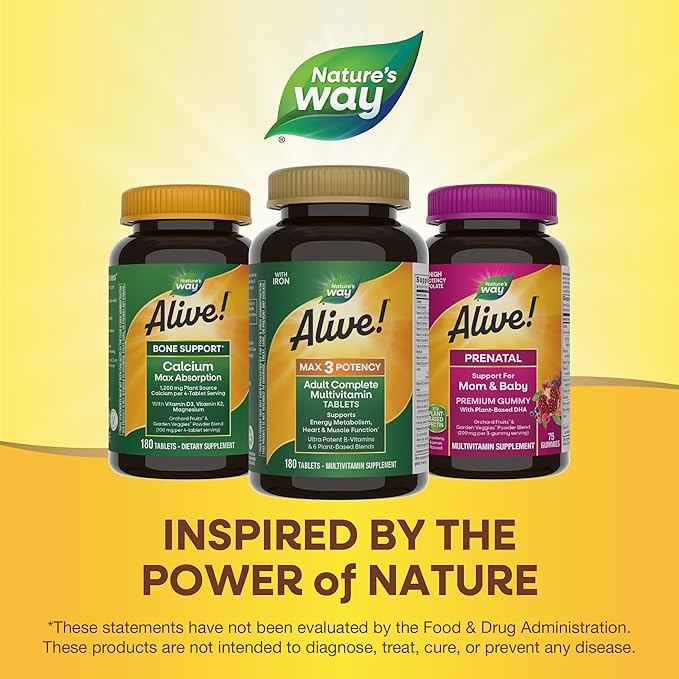 Nature's Way Alive! Max3 Potency Daily Multivitamin Methylated B12 and Folate Ultra Potency B-vitamins to Support Energy Metabolism* 180 Tablets