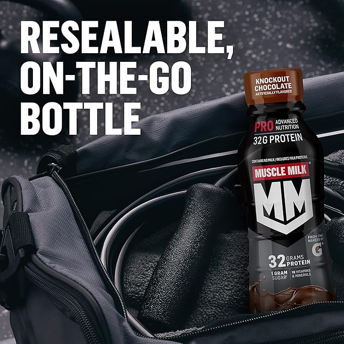 Muscle Milk Pro Advanced Nutrition Protein Shake Knockout Chocolate 14 Fl Oz Bottle 12 Pack 40g Protein 1g Sugar 16 Vitamins &amp Minerals 6g Fiber Workout Recovery Packaging May Vary