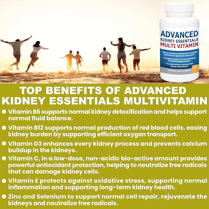 Advanced Kidney Essentials Multivitamin. Kidney Support Supplement for Complete Kidney Health. Kidney Health Supplement with Renal Vitamins 90 Caps