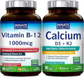 Innate Vitality Calcium 1200mg with D3 &amp K2 + Vitamin B12 1000mcg Methylcobalamin Bundle | Bone Density Energy Metabolism &amp Mental Clarity Support | Fast Dissolve Sublingual Non-GMO Peach F