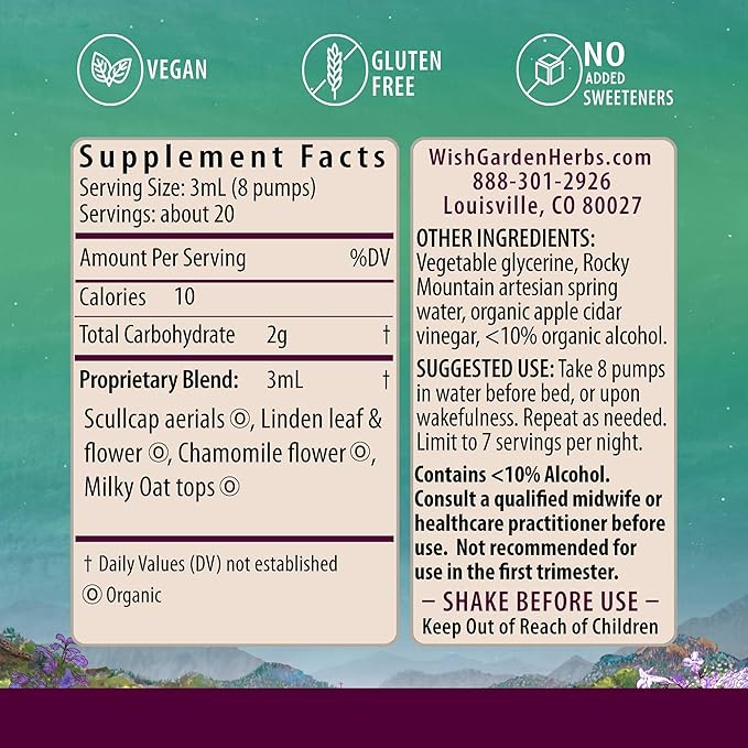 WishGarden Herbs Sleepy Nights for Pregnancy - Plant-Based Herbal Sleep Aid Safe for Pregnant Moms Organic Sleep Tincture with Chamomile &amp Scullcap Supports Restful Sleep Without Melatonin 2oz