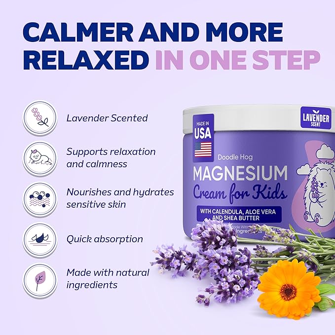 DOODLE HOG Magnesium Cream for Kids Bundle - Unscented &amp Lavender Lotion with Calendula Aloe Vera Shea Butter- Topical Magnesium Cream for Sleep - USA Made