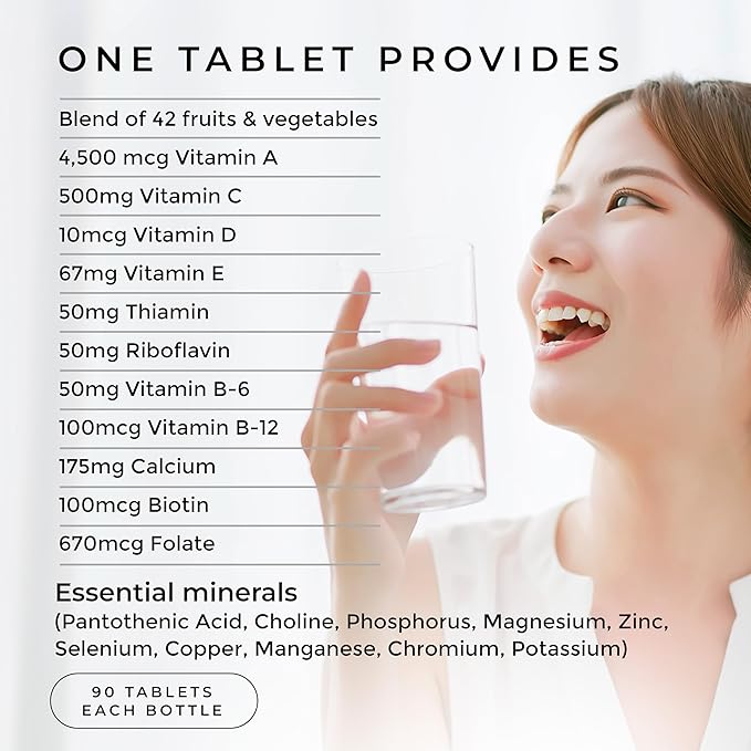 Fruit and Veggies Supplement - Multi Vitamins for Adults w/ Vitamins A B Complex D E Zinc Biotin Calcium - Fruit Vegetable Supplements for Energy &amp Immunity Support - Vitamins Supplements