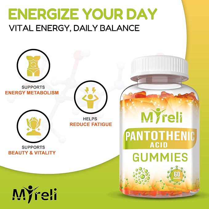 Pantothenic Acid Gummies - Vegetarian Vitamin B5 Supplement D-Calcium Pantothenate Formula Non-GMO Gluten Free 60 Chewables Gelatin Free Soy Free Dairy Free No Artificial Colors