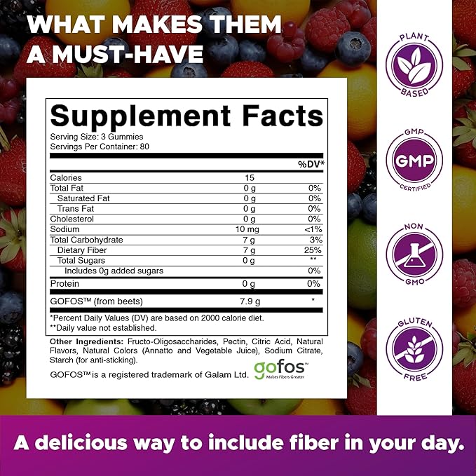 Vitamatic Prebiotic Fiber Gummies for Adults 7G Extra Strength Zero Sugar Added 240 Pectin Based Gummies Digestive Health &amp Regularity Support (Pack of 2)