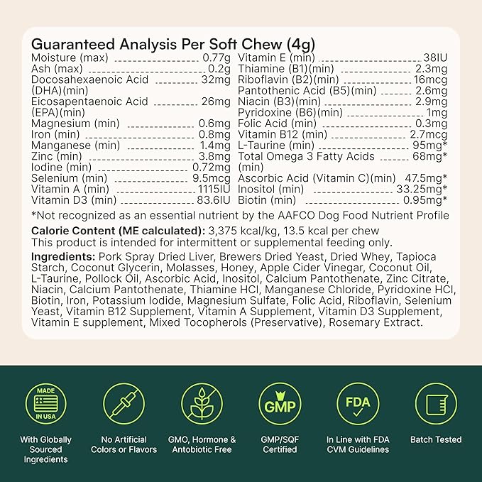 Wuffes 23-in-1 Dog Multivitamin Supplement for Hip &amp Joint Skin &amp Coat and Immune System Support with Omega 3 Iron Zinc Vitamin C - Minerals &amp Vitamins for Senior Dogs and Puppies - 30