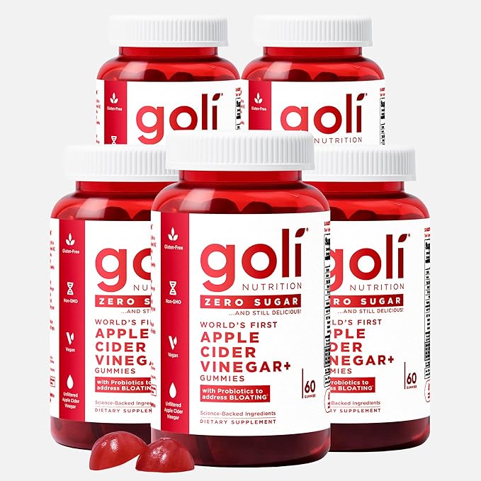 Goli Zero Sugar Apple Cider Vinegar Gummies 60 Count Each (5 Pack 300 Total) – ACV with Vitamin B12 &amp Probiotics No Sugar Alcohols Vegan Keto &amp Gluten Free