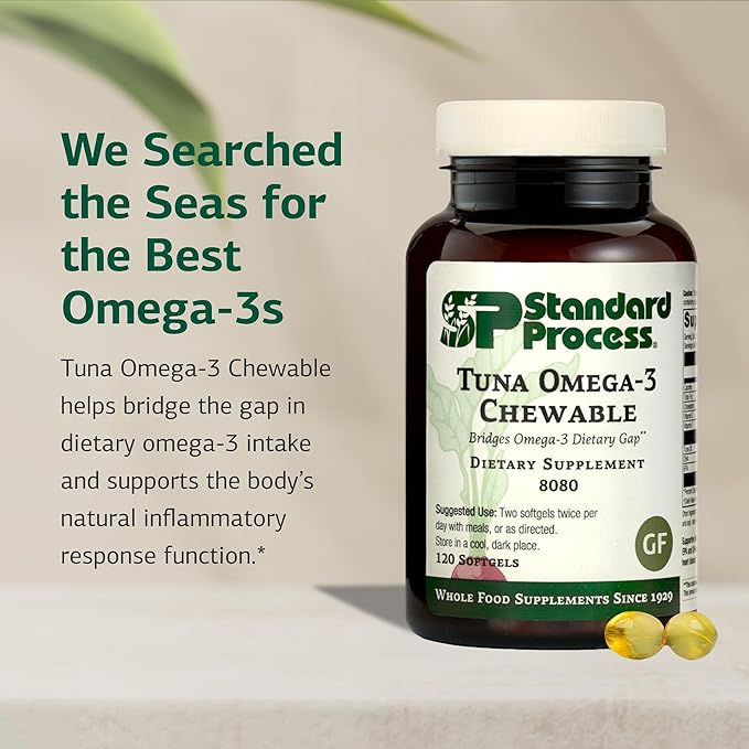 Standard Process Tuna Omega-3 Chewable - Fish Oil Supplement with DHA - Omega-3 Supplement to Support Brain &amp Eye Health - Excellent Source of Antioxidants - Gluten-Free &amp Non-Dairy - 120 Soft