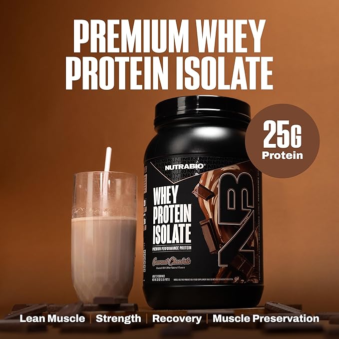 NutraBio 100% Whey Protein Isolate Protein Powder 25g Protein with Complete Amino Acid Profile Non-GMO Soy &amp Gluten Free Low Carb Low Calorie Whey Protein Powder Gourmet Chocolate 2 Lbs