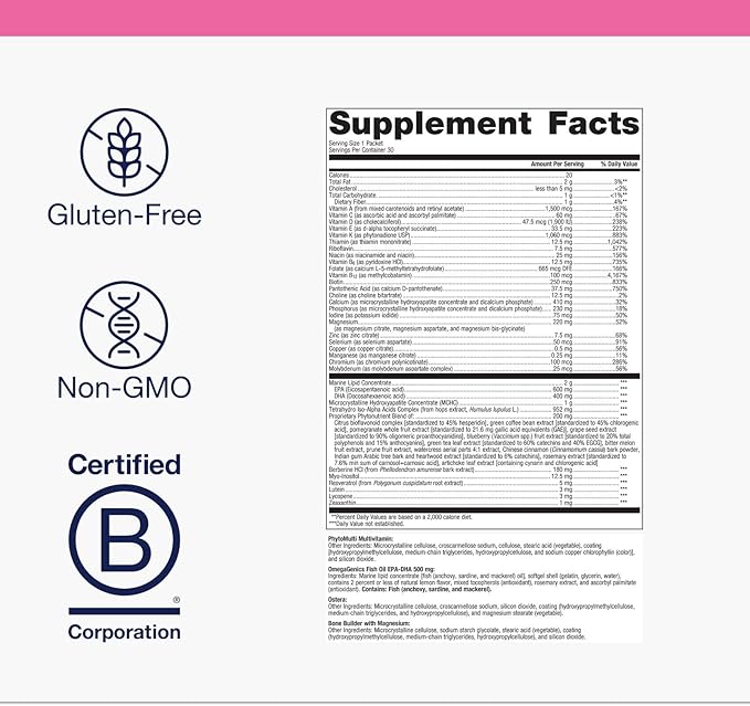 Metagenics Wellness Essentials Women's Prime - Daily Multivitamin &amp Omega-3 Packets for Menopause Support Bone Heart Brain &amp Immune Health* - Gluten-Free - GMP Certified Facility - 30 Pack